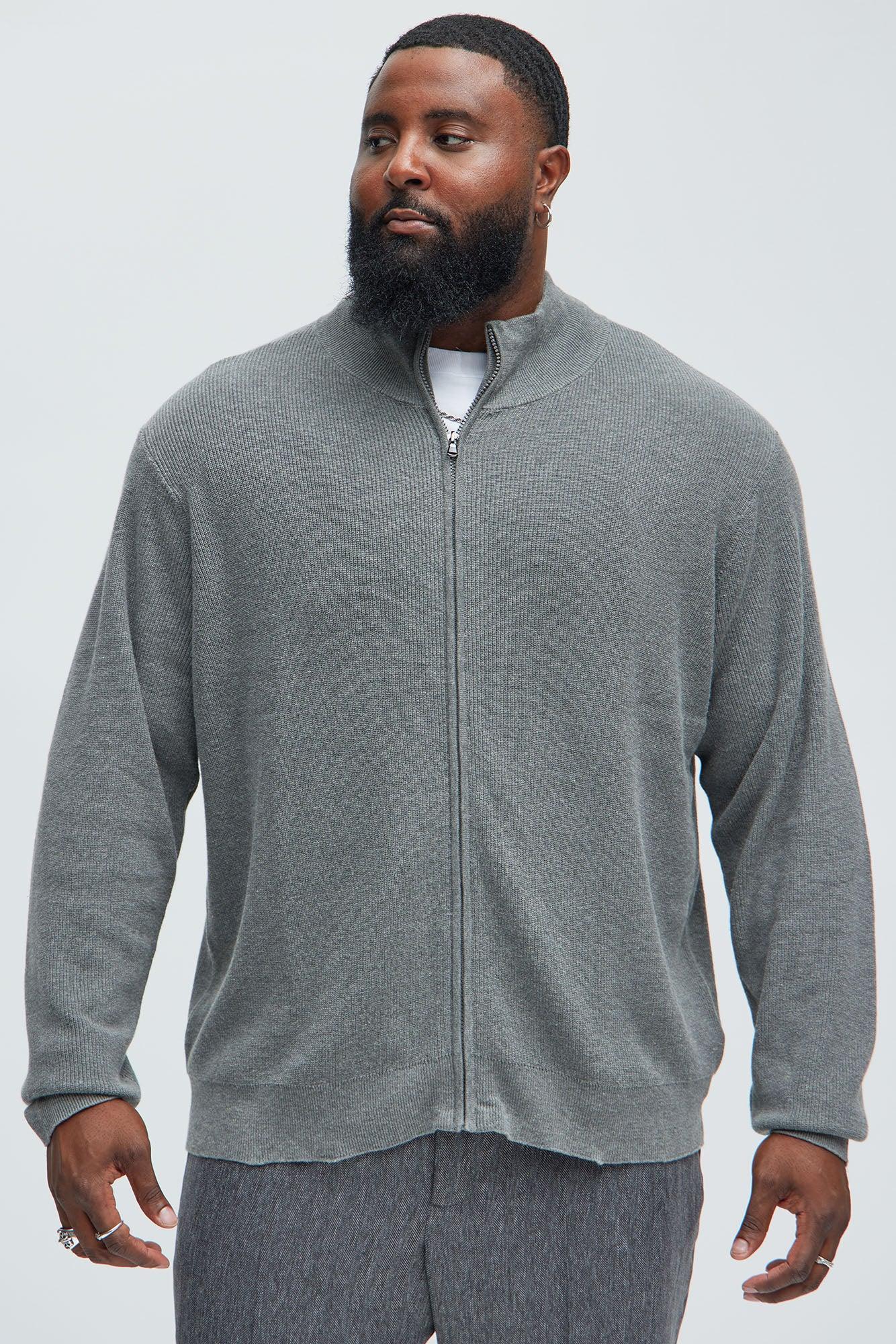Shawn Full Zip Sweater - Heather Grey Product Image