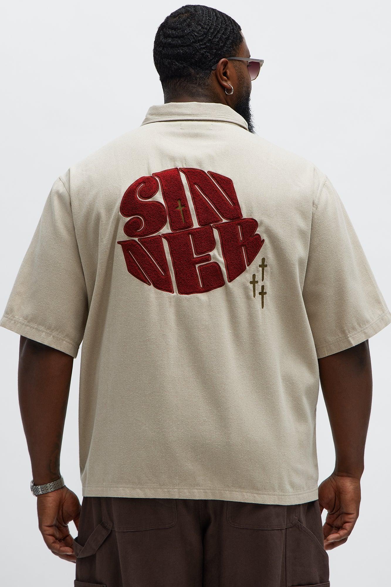 Sinner Cropped Button Up Shirt - Sand Product Image