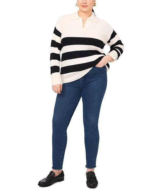 Vince Camuto Plus Size Knit Stripe Print V-Neck Long Sleeve Sweater Product Image