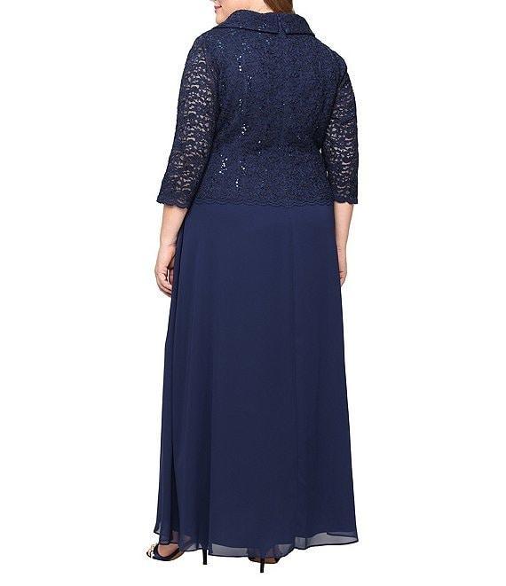 Alex Evenings Plus Size 3/4 Sleeve Portrait Collar Chiffon Lace Gown Product Image