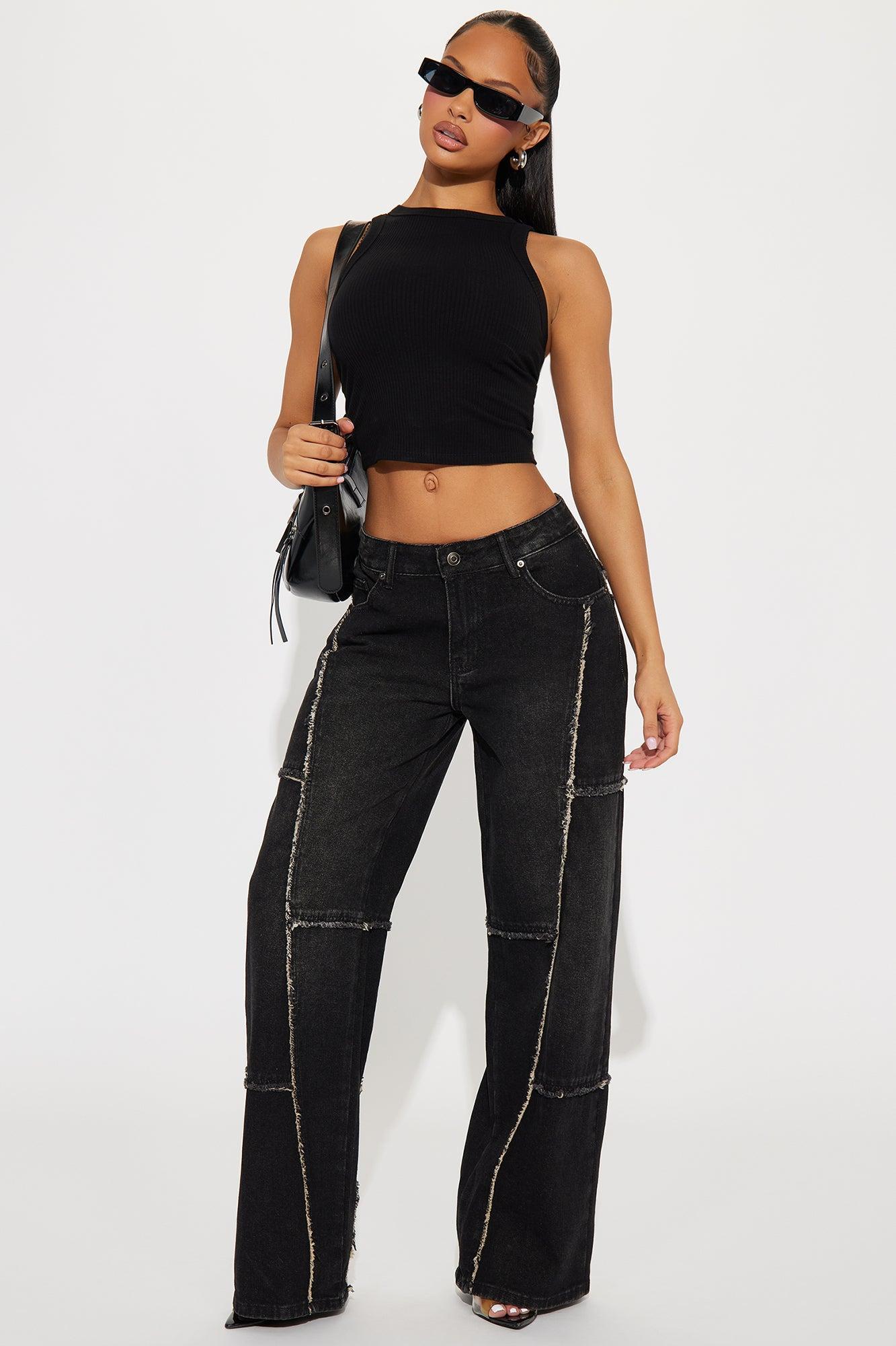 Sorella Non Stretch Frayed Wide Leg Jeans - Black Wash Product Image