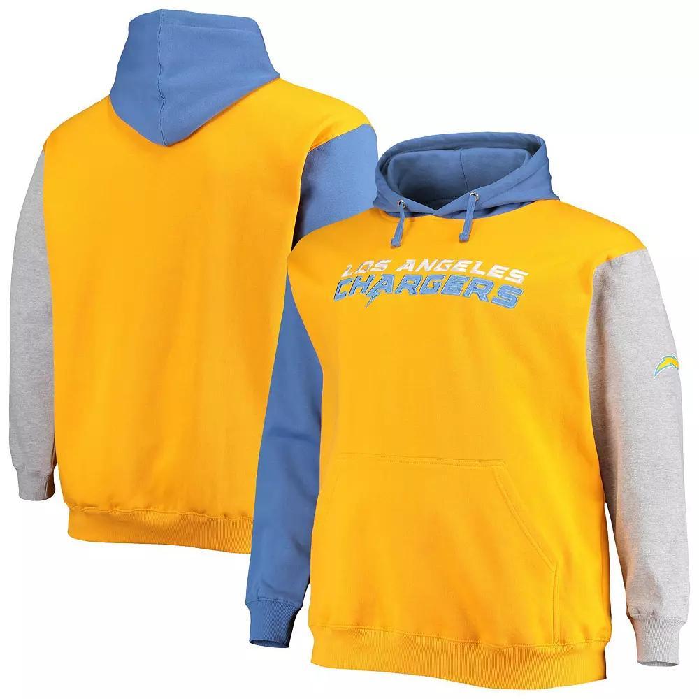 Men's Powder Blue/Gold Los Angeles Chargers Big & Tall Pullover Hoodie, Size: 2XLT, Light Product Image