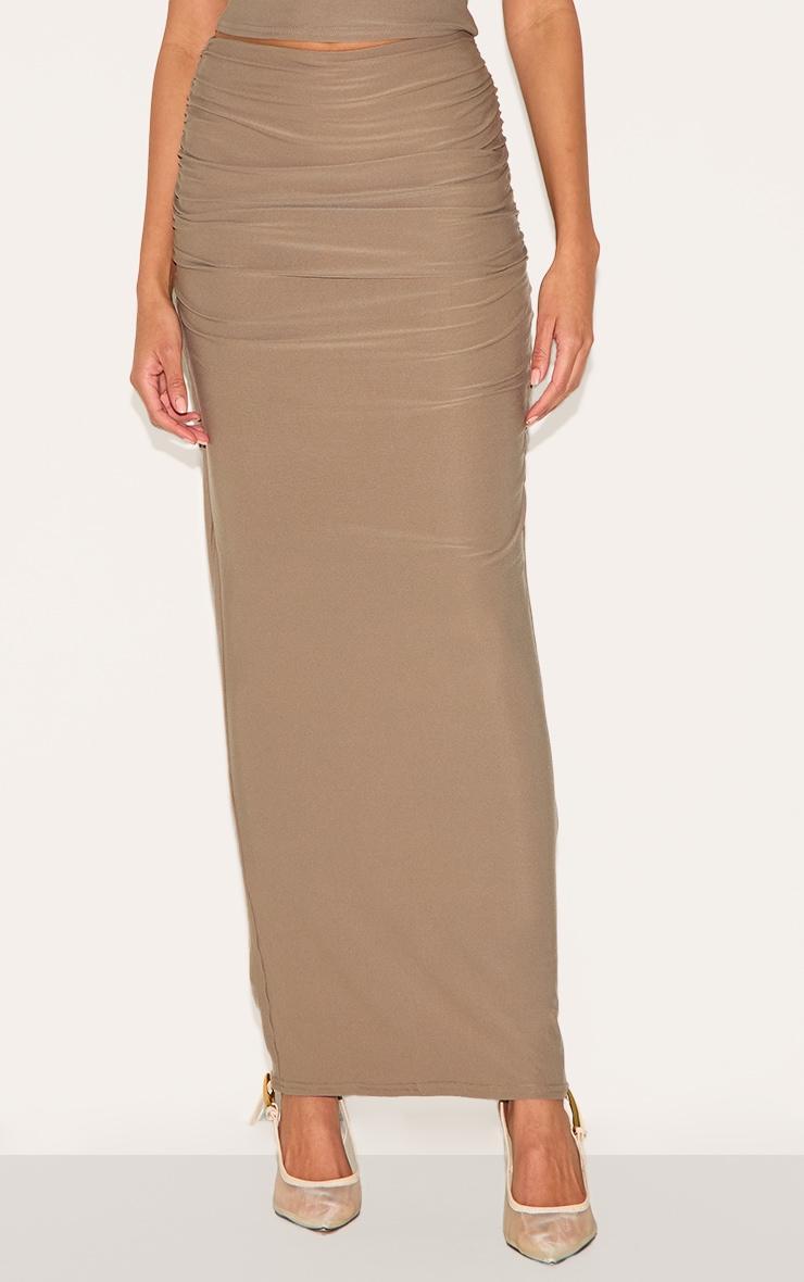 Mushroom Soft Touch Ruched Maxi Skirt Product Image