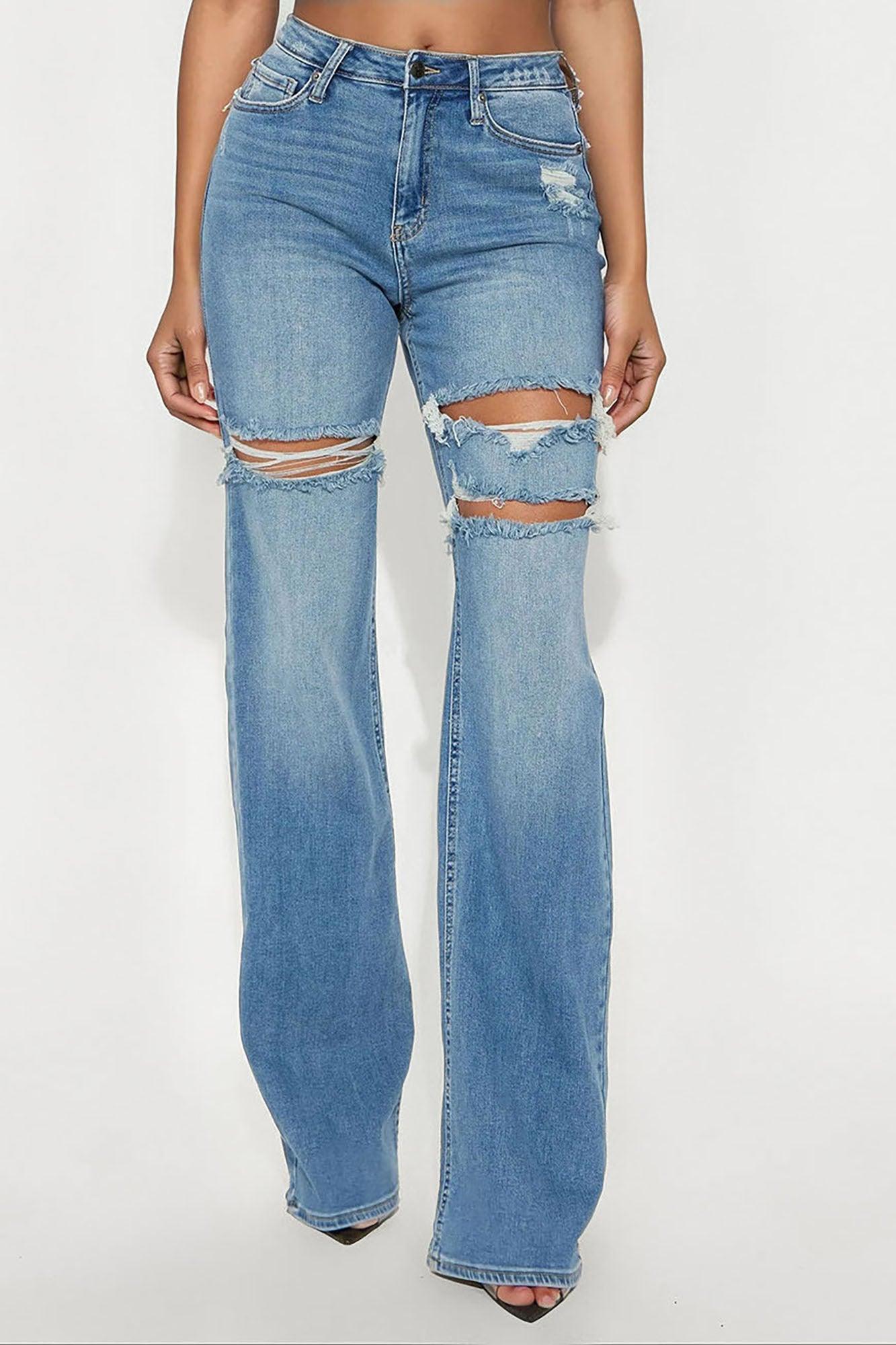 Tall Remi Ripped Stretch Baggy Jeans - Medium Wash Product Image