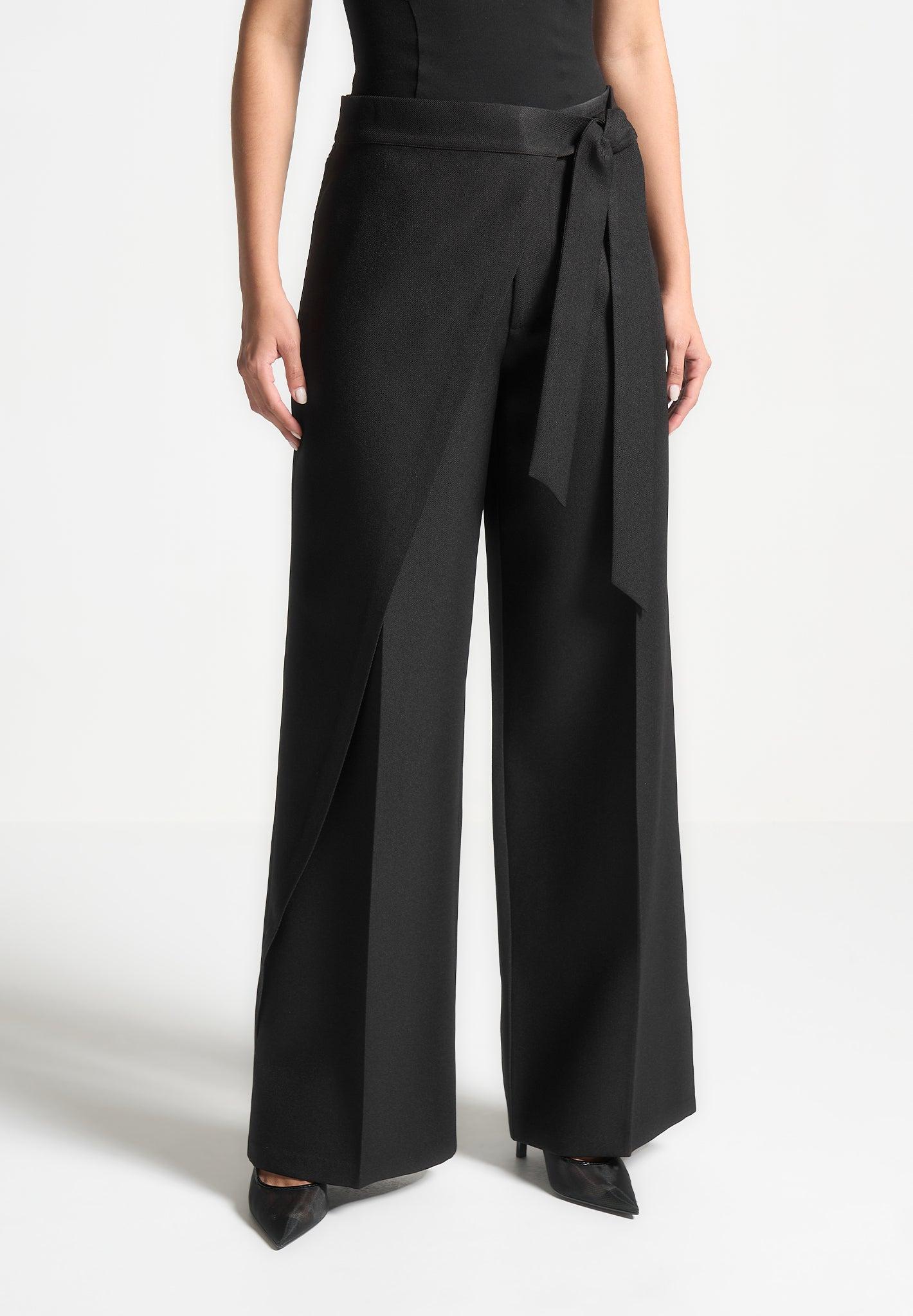 Tailored Wrap Trousers with Tie - Black Female Product Image
