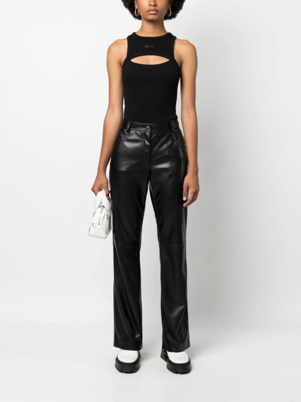 MSGM Cut-out Fine-ribbed Tank Top In Black Product Image