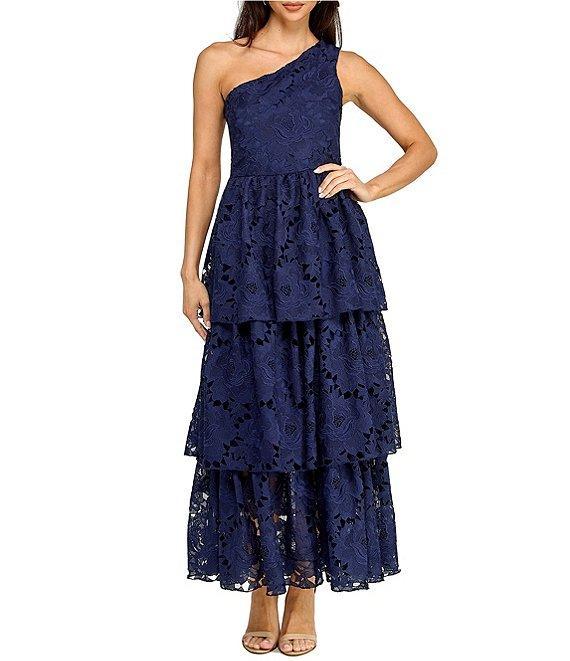 Layered With Love Florence Lace One Shoulder Neck Sleeveless Ruffle Tiered Maxi Dress Product Image