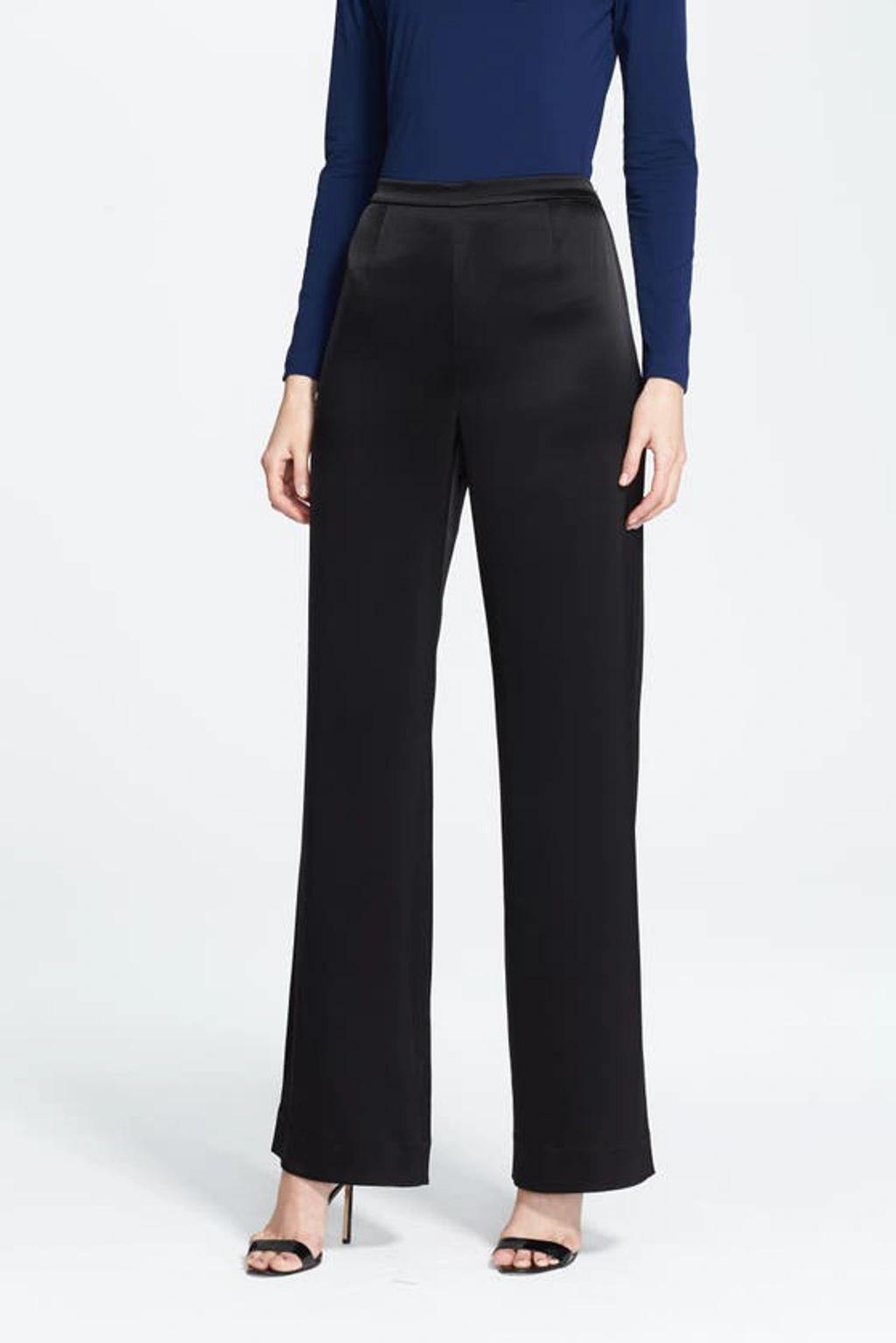 ST JOHN Caviar Collection Kate Satin Pants In Black Product Image