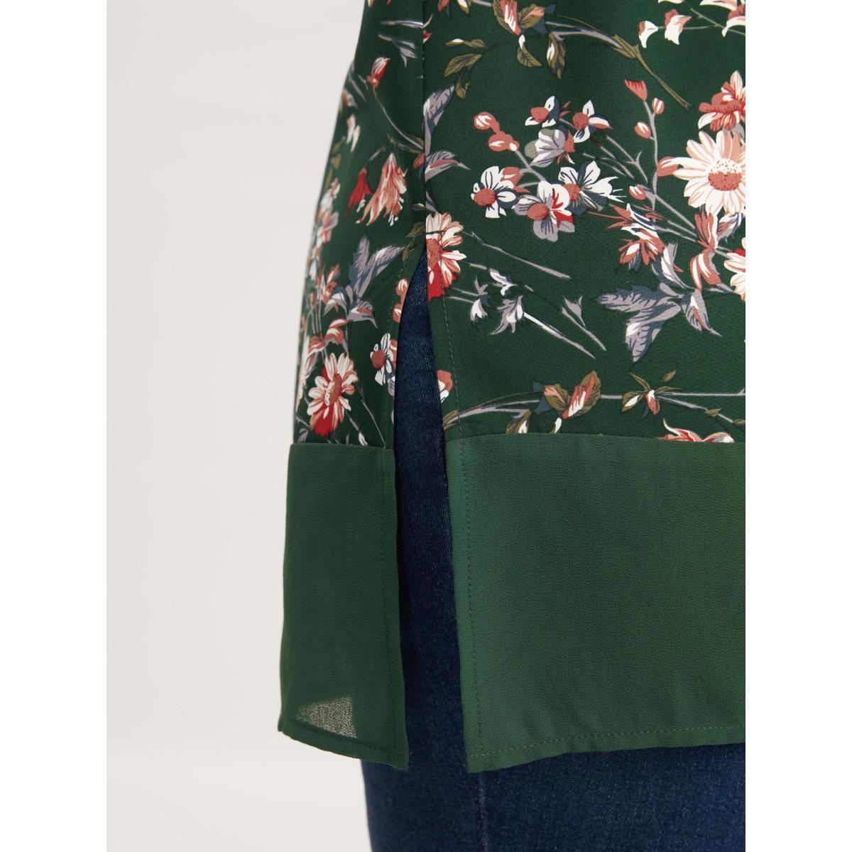 Plus Size DarkGreen Garden Print Spliced V-Neck Blouse Women Elegant Short sleeve V-neck Everyday Blouses BloomChic 18-20/2X Product Image