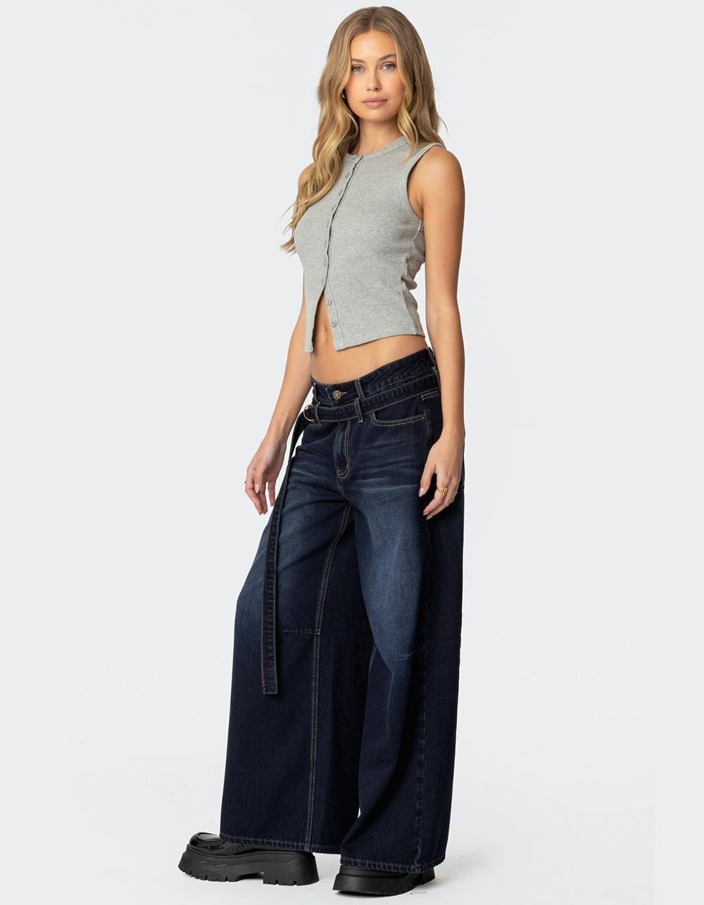 EDIKTED Super Baggy Belted Low Rise Jeans Product Image
