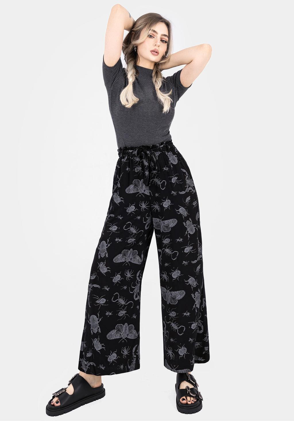 Parasite Bugs Wide Leg Paperbag Culotte Trousers - Black Product Image