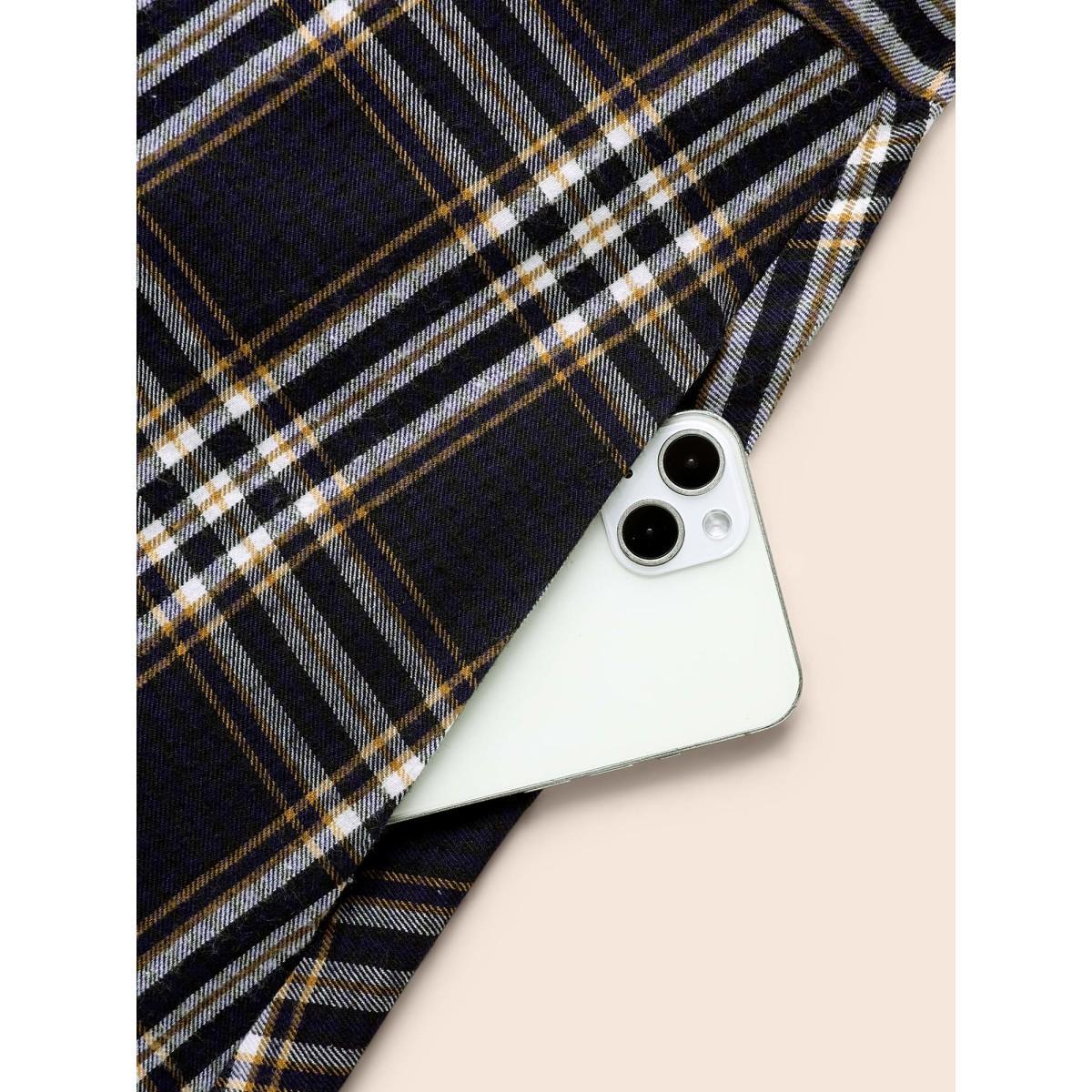 Plus Size Shirt Collar Plaid Contrast Belted Dress Multicolor Women Casual Belted Shirt collar Long Sleeve Curvy BloomChic 14-16/1X Product Image
