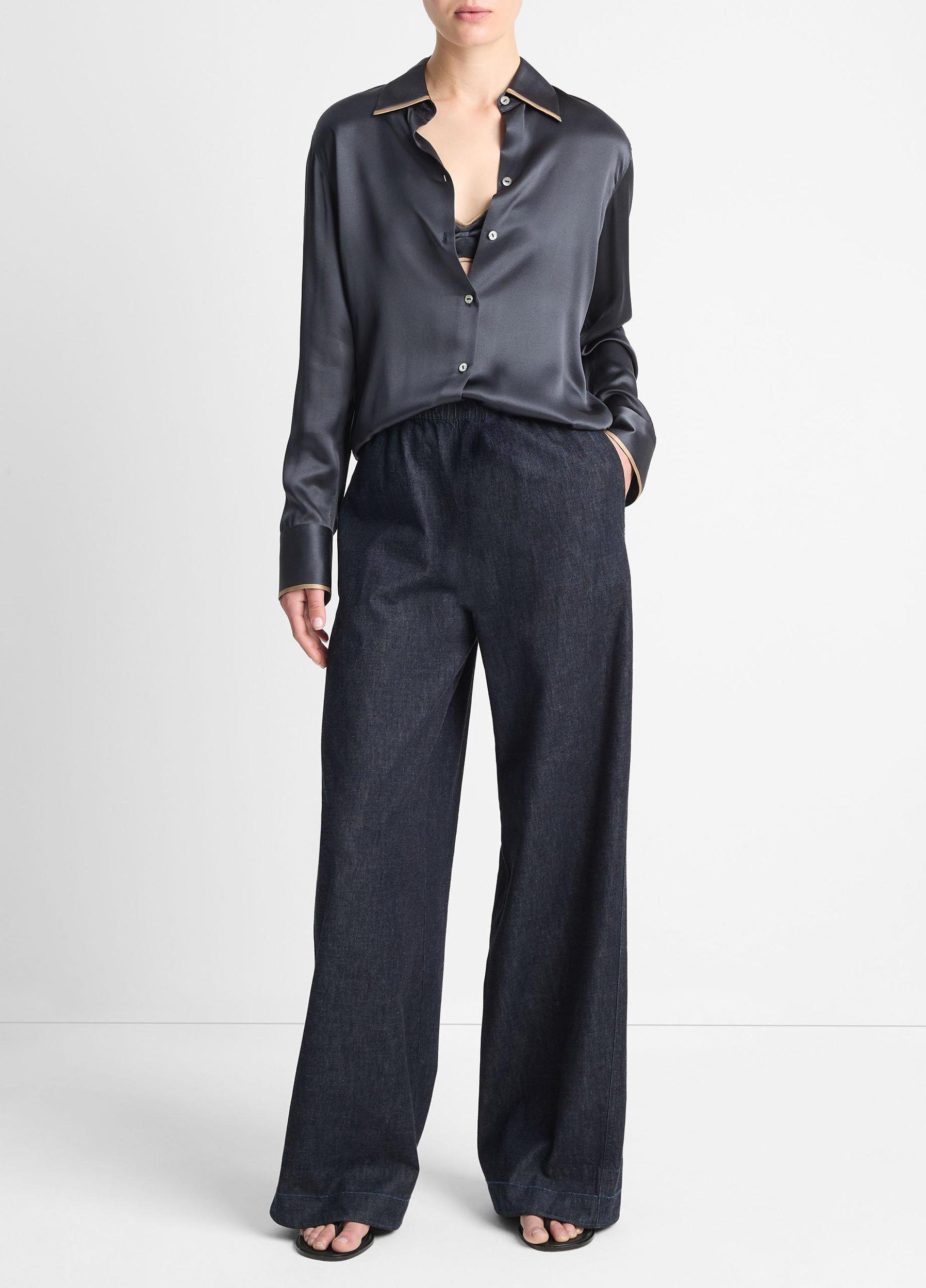 Silk Tipped Slim Long-Sleeve Blouse Product Image