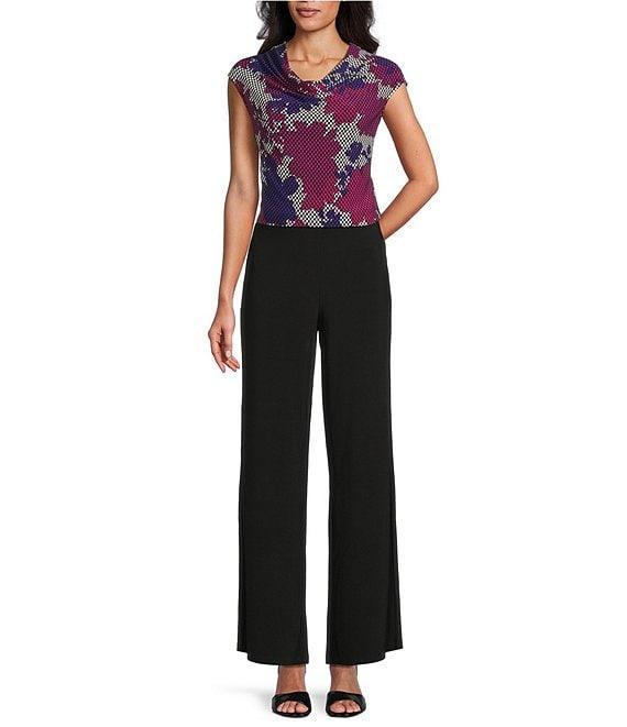 Kasper Printed ITY Cowl Neck Cap Sleeves Blouse Product Image