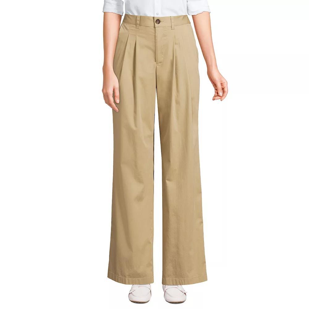 Women's Lands' End High Rise Crisp Poplin Chino Wide Leg Pants, Size: 12, Black Product Image