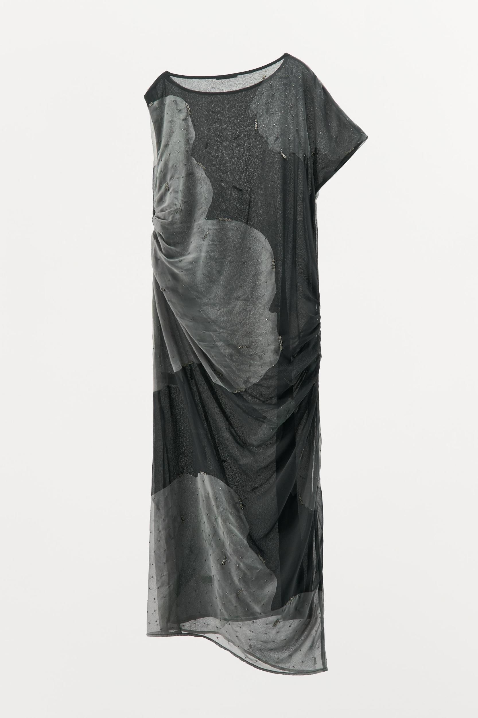 BEADED DRAPED DRESS Product Image