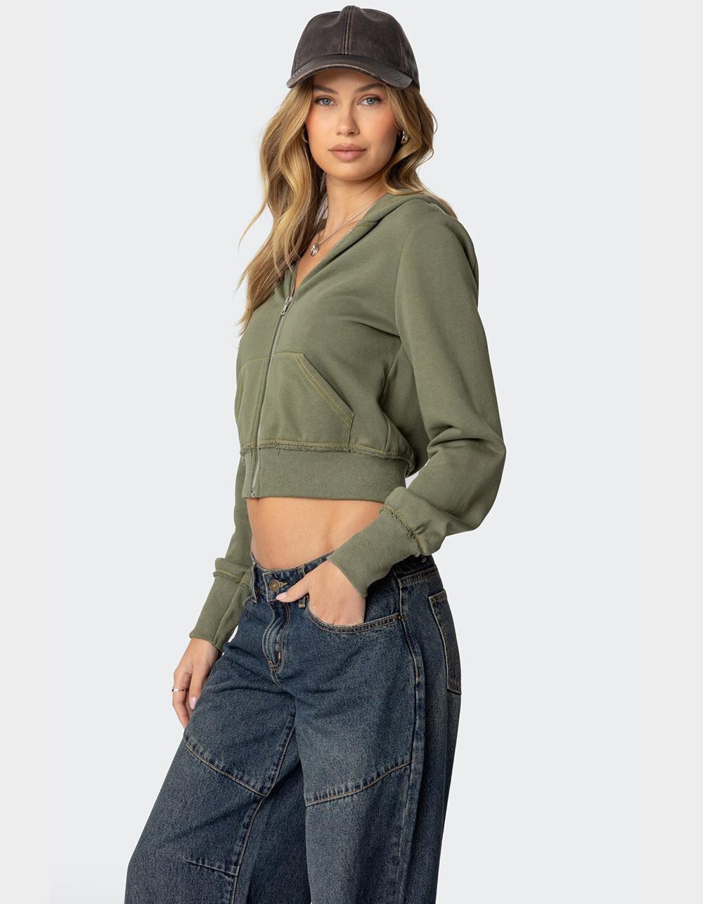 EDIKTED Distressed Stitch Cropped Hoodie Product Image