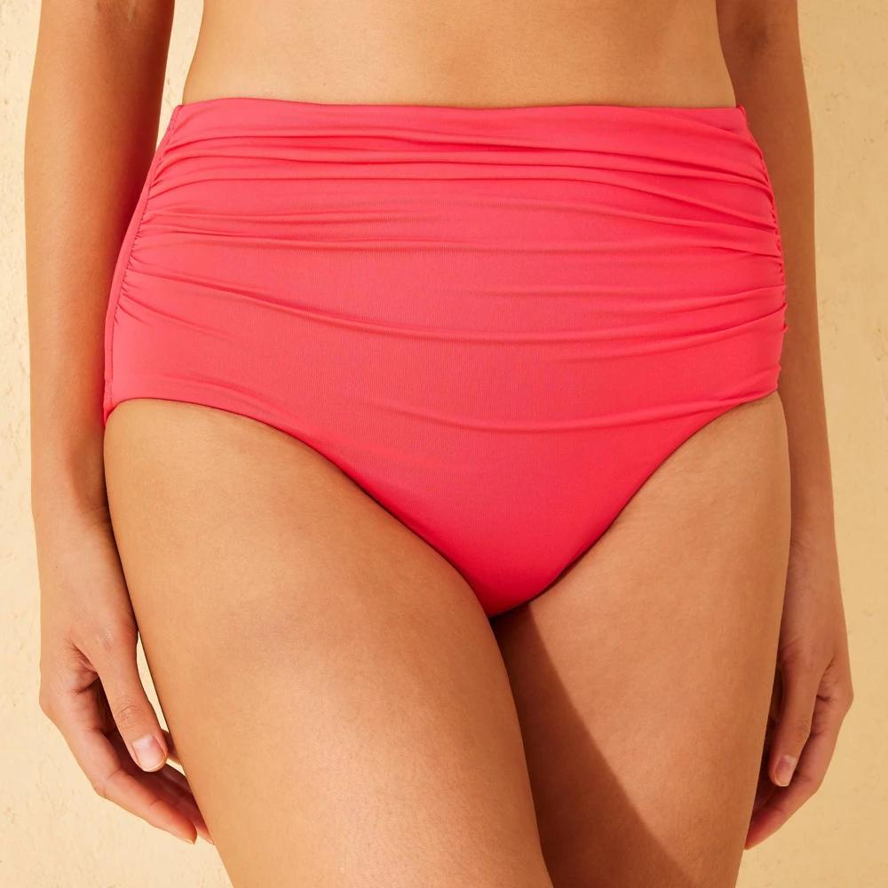 Womens Shirred High Waist Full Coverage Bikini Bottom - Shade & Shore L: Nylon Spandex Knit, Pull-On Product Image