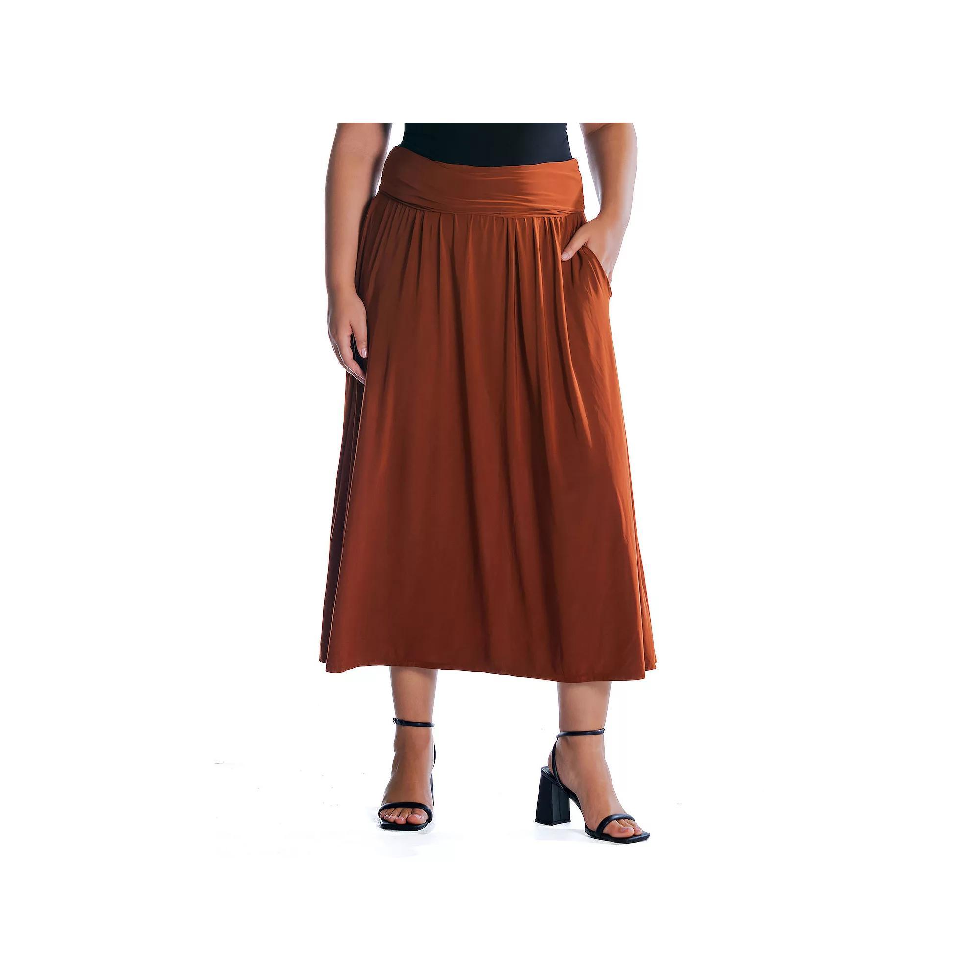 Plus Size 24Seven Comfort Apparel Foldover Maxi Skirt With Pockets, Womens Product Image