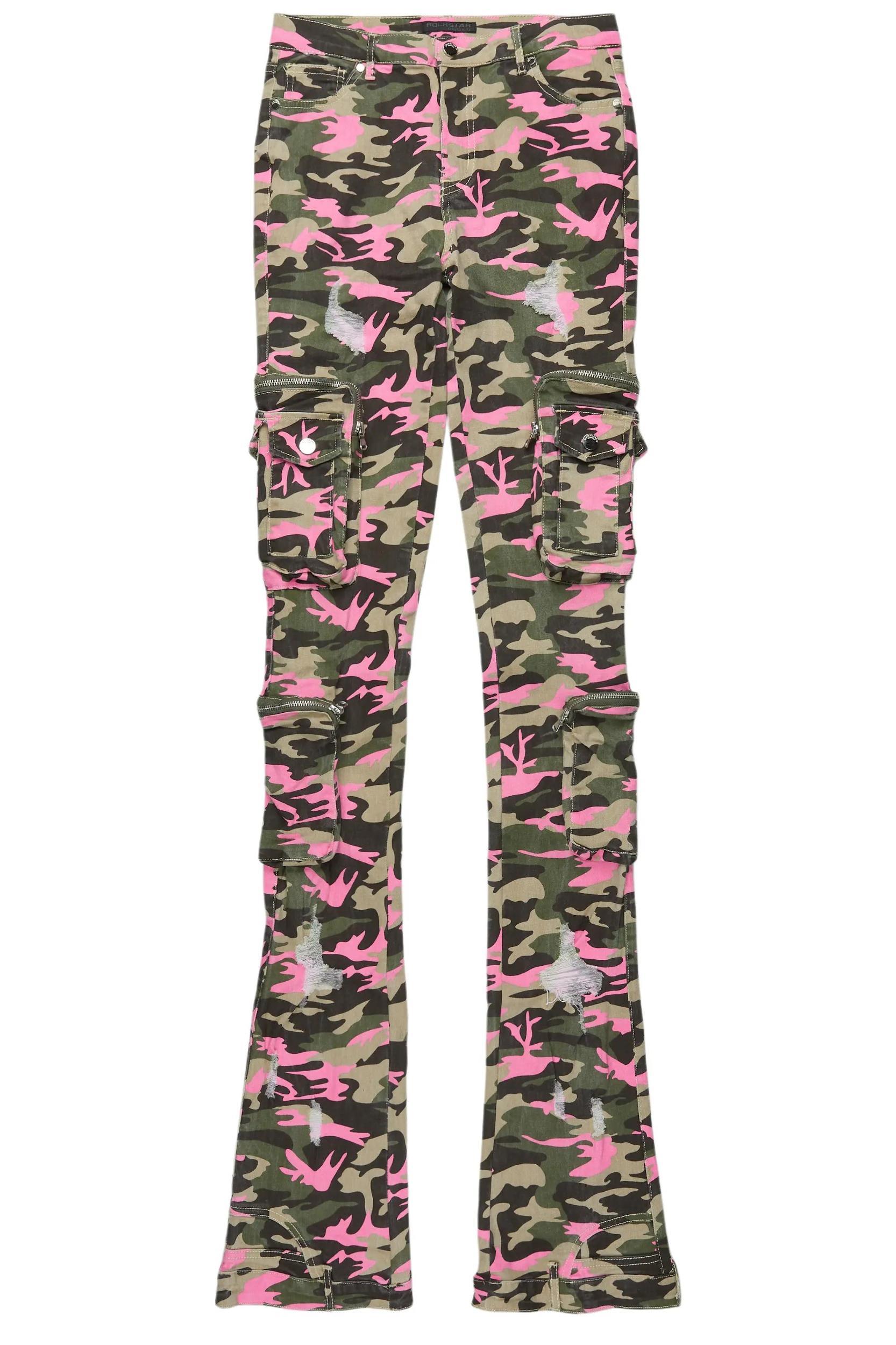 Alisson Green/Pink Camo Cargo Super Stacked Jean Female Product Image