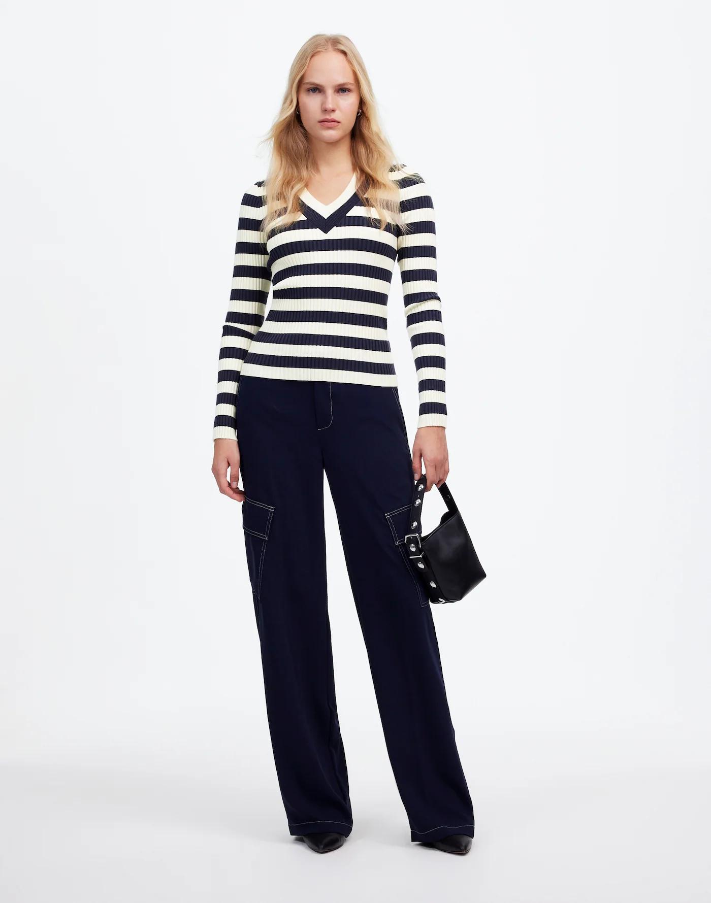 V-Neck Sweater in Stripe Product Image