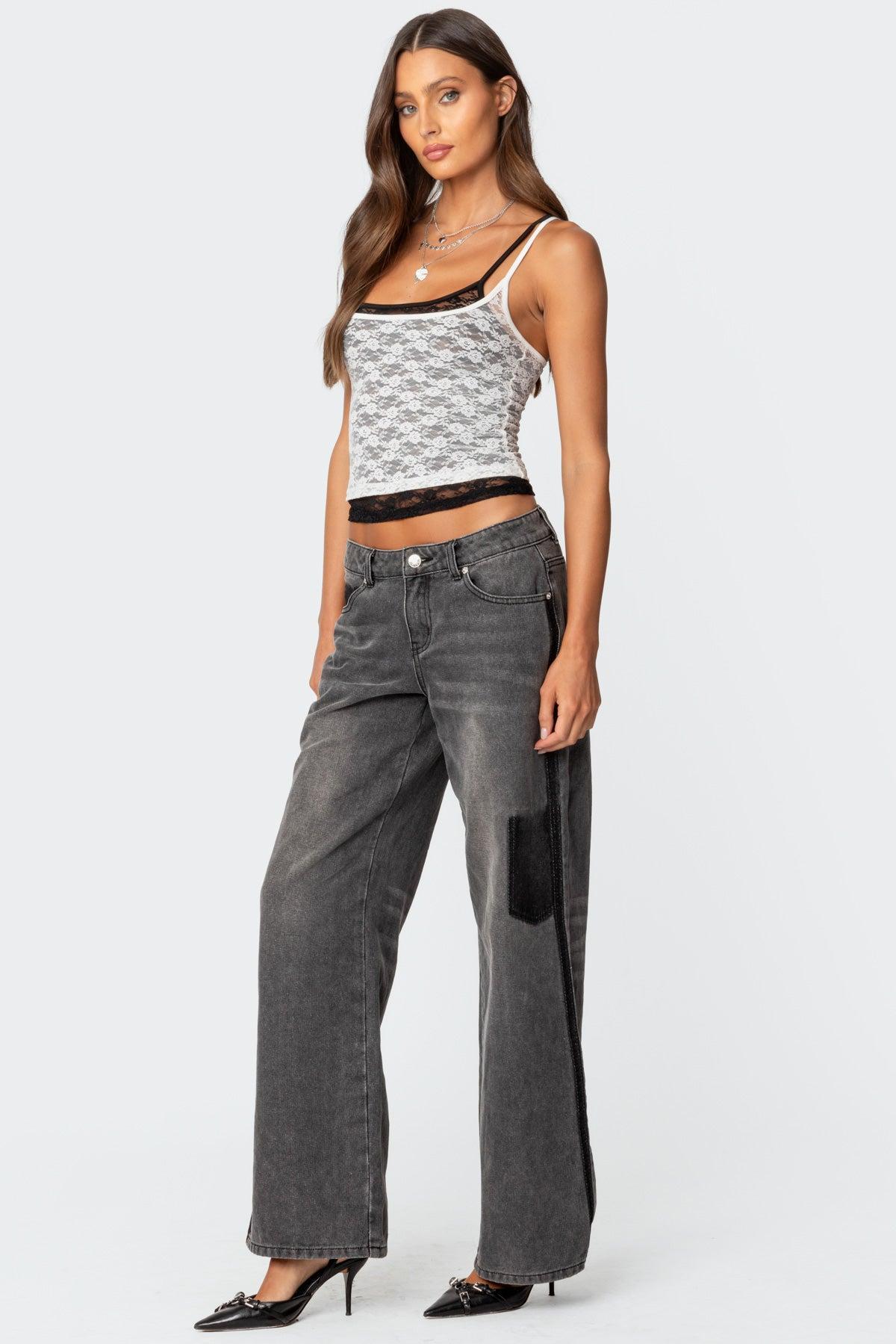 Contrast Pocket Washed Low Rise Jeans Product Image