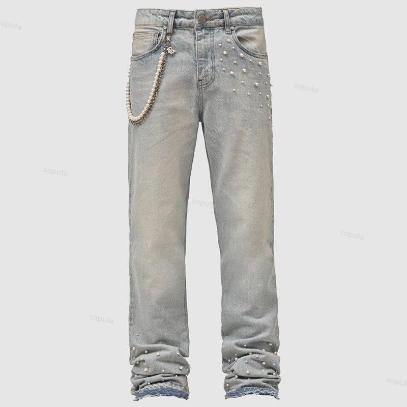 Men's Street Stretch Stacked Denim Straight Pants Product Image
