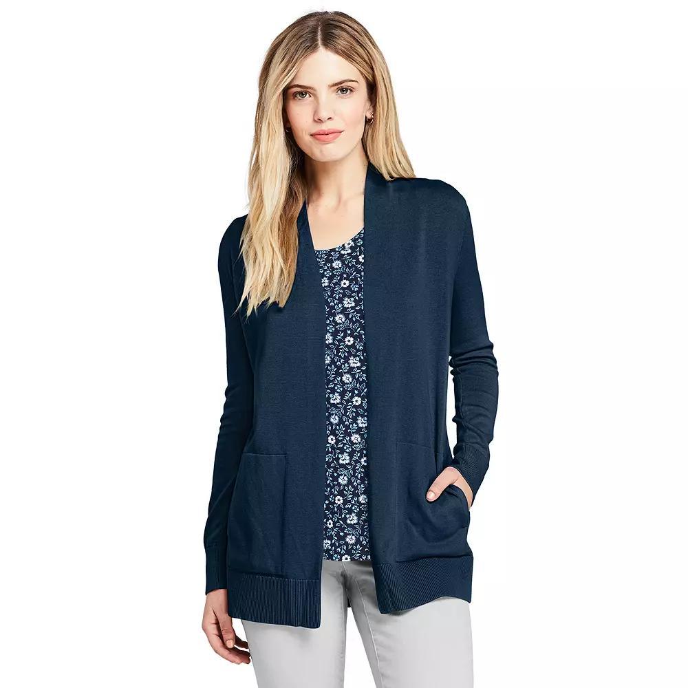 Women's Lands' End Open-Front Long Cardigan Sweater, Size: Medium, Radiant Blue Product Image