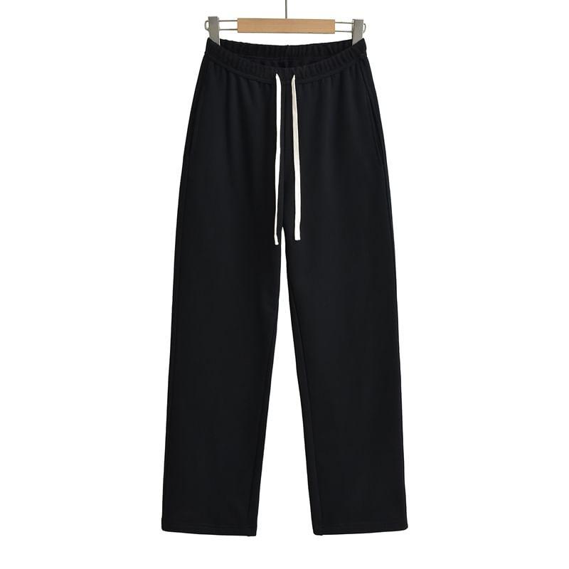 Drawstring Waist Plain Straight Leg Sweatpants Product Image
