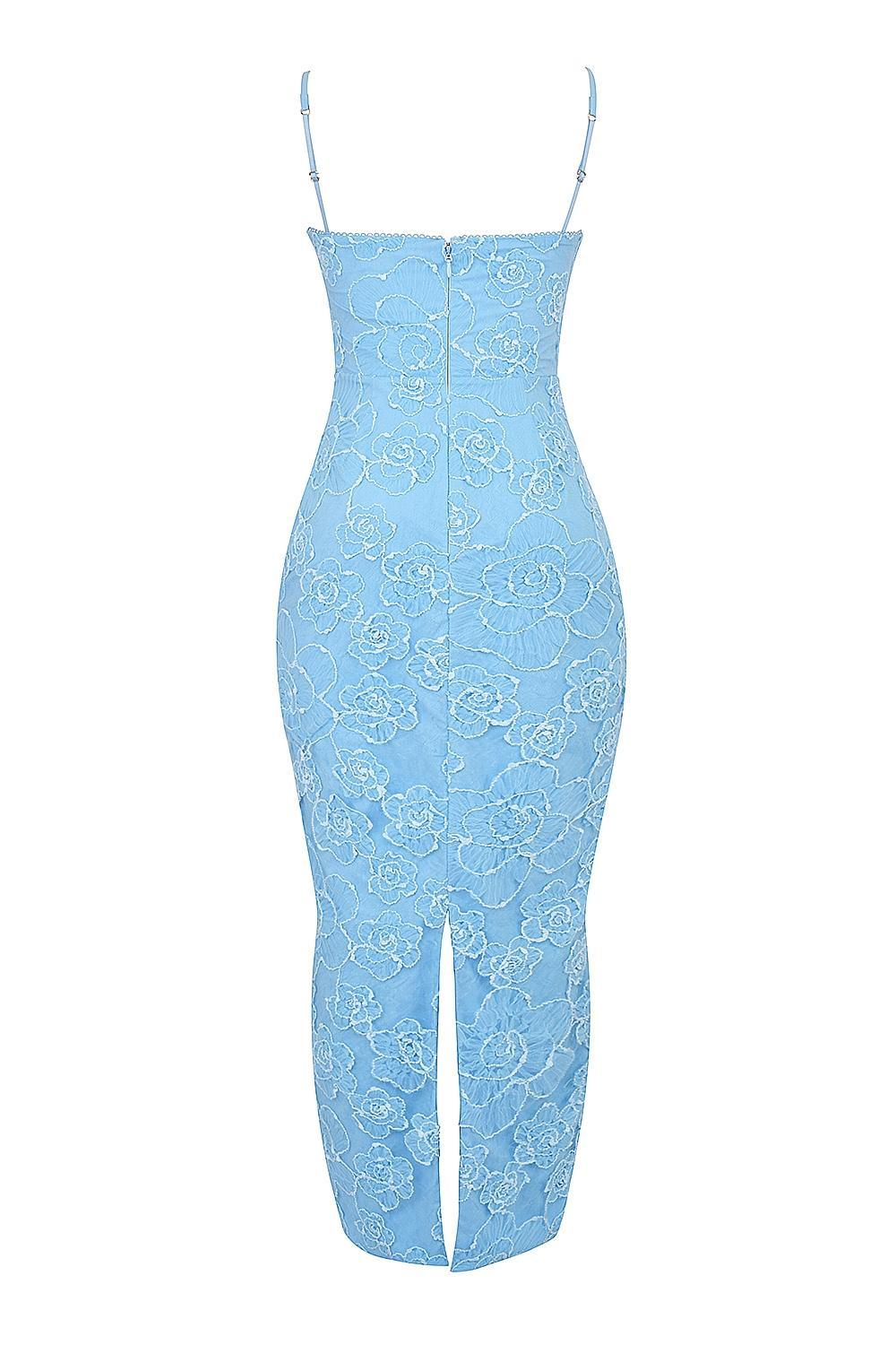 Eva Tuscan Blue Embroidered Floral Maxi Dress Product Image
