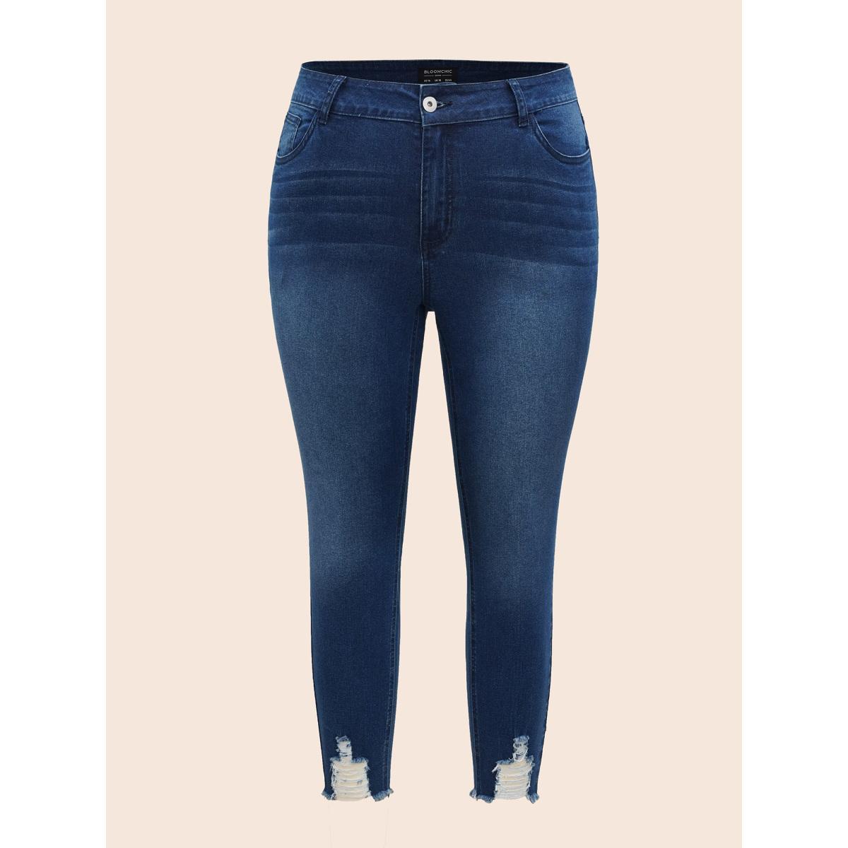Plus Size Mid-Rise Whiskered Slim-Fit Jeans Women Bluevintage Casual High stretch Slanted pocket Jeans BloomChic 12/L Product Image
