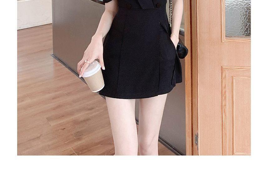 Set: Short-Sleeve V-Neck Plain Mini Blazer Dress + Shorts Product Image