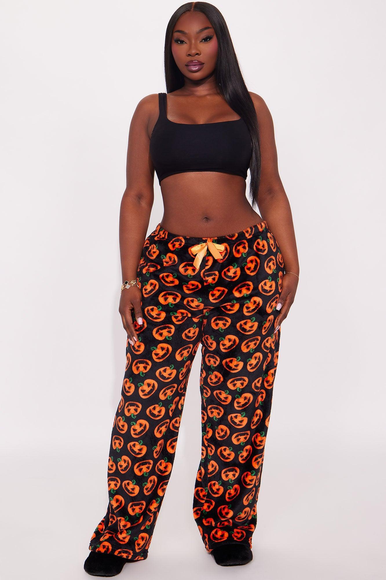 Spooky Pumpkin Plush Halloween PJ Pants I - Black/Orange Female Product Image