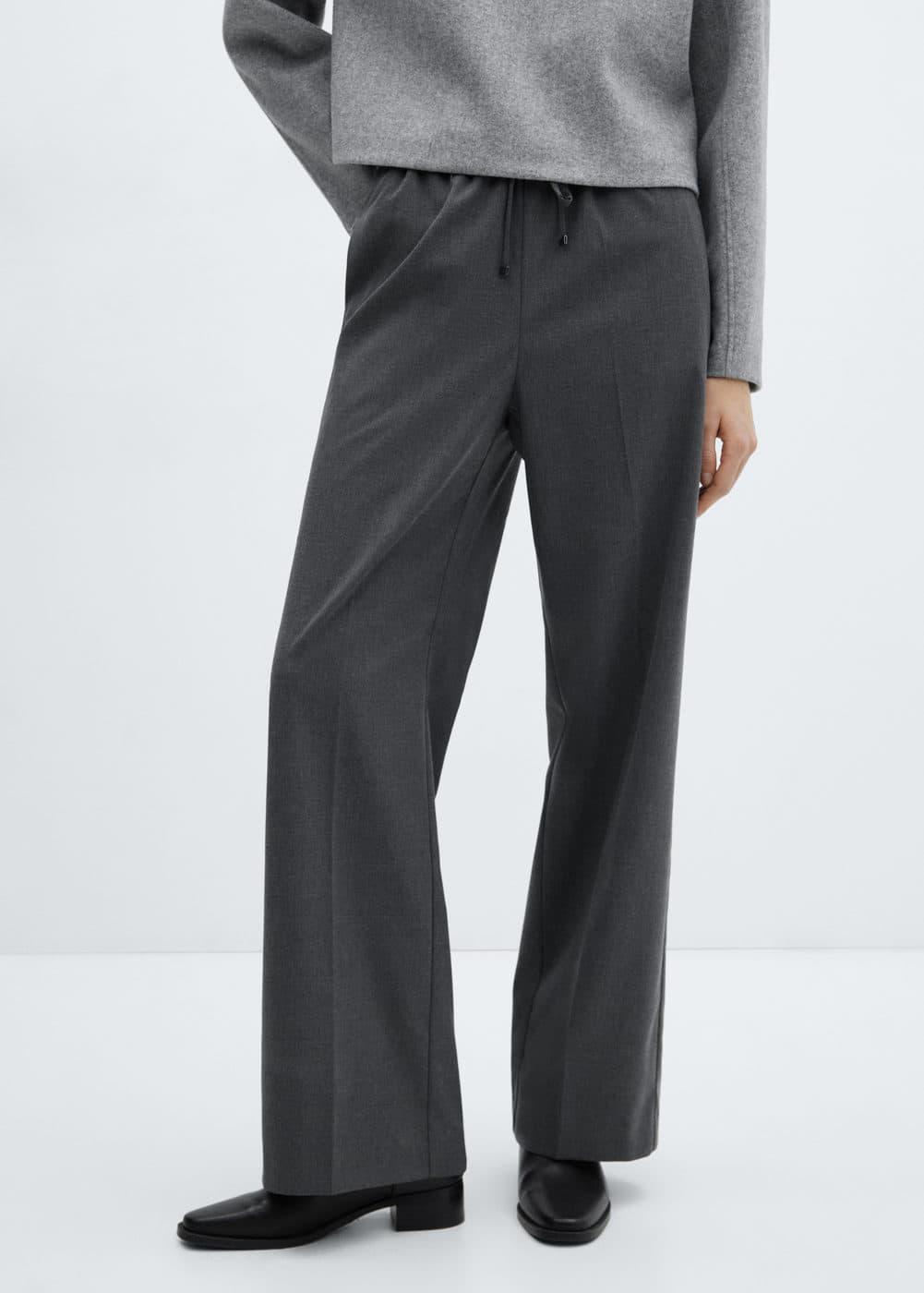 Mango Womens Elastic Waist Wideleg Pants Product Image