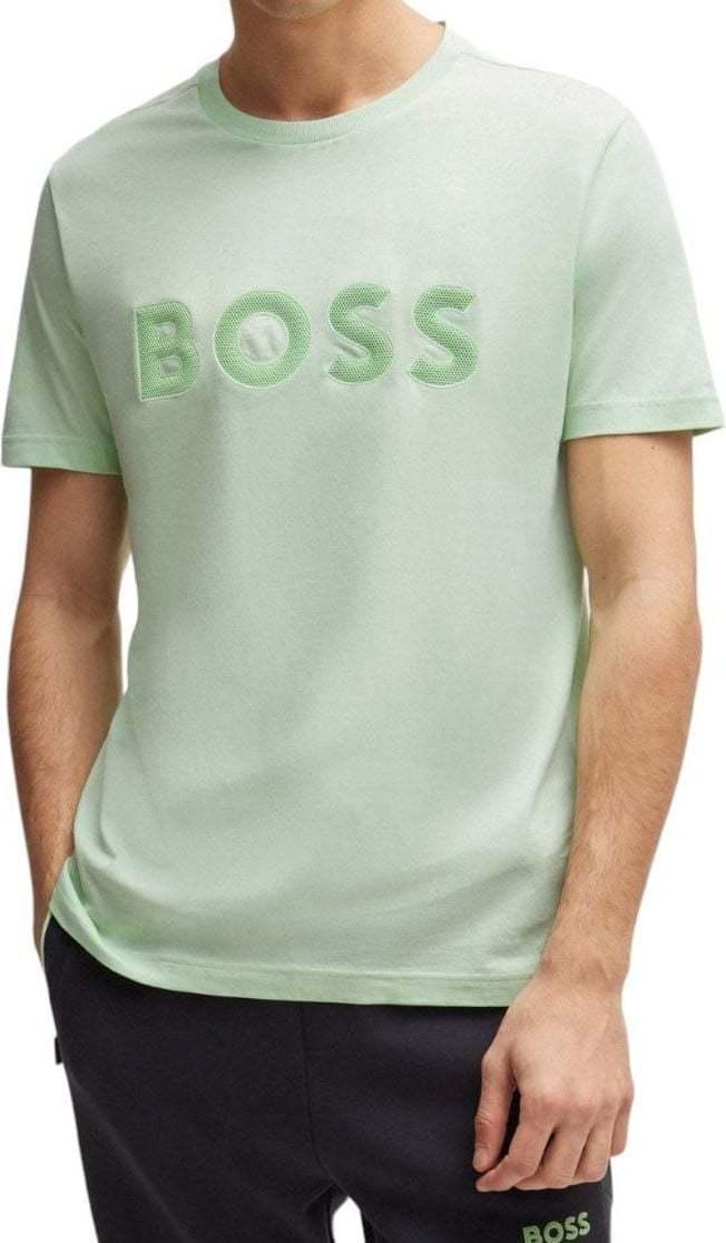 HUGO BOSS Textured-logo Cotton T-shirt In White Product Image