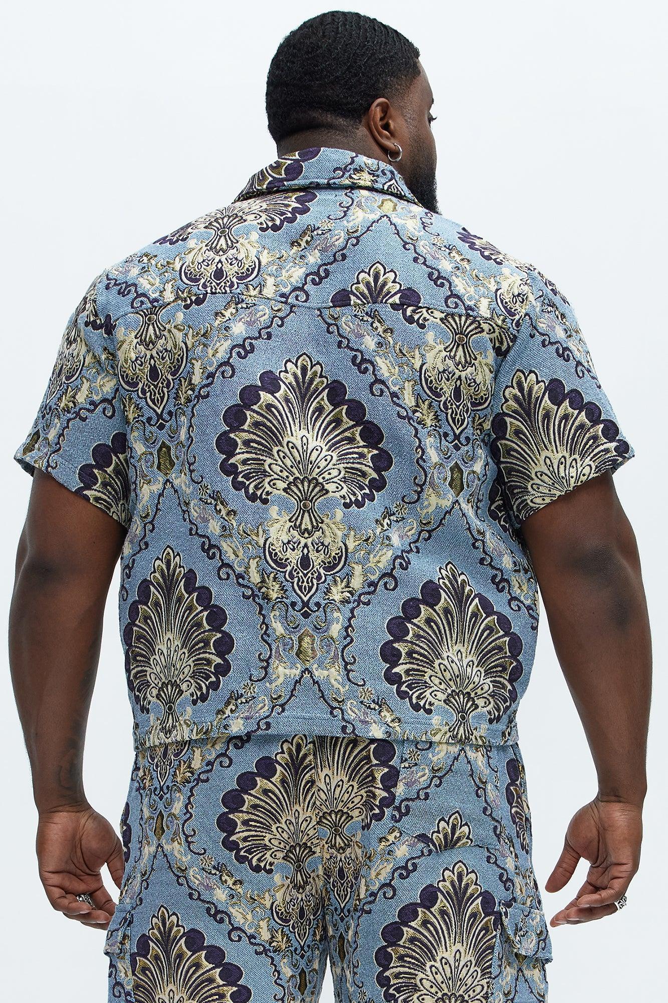 Highland Tapestry Short Sleeve Button Up Shirt - Blue/combo Product Image