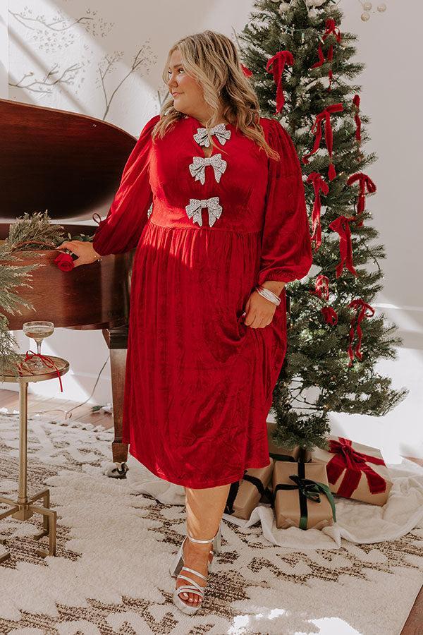 For The Love Of Bows Velvet Midi in Crimson Curves Product Image