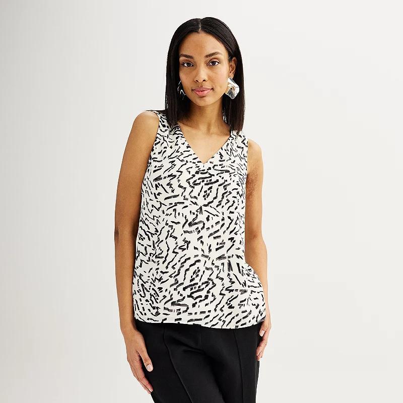 Women's Petite Nine West V-Neck Tank Top, Size: XS Petite, Blue Geo Blocks Product Image