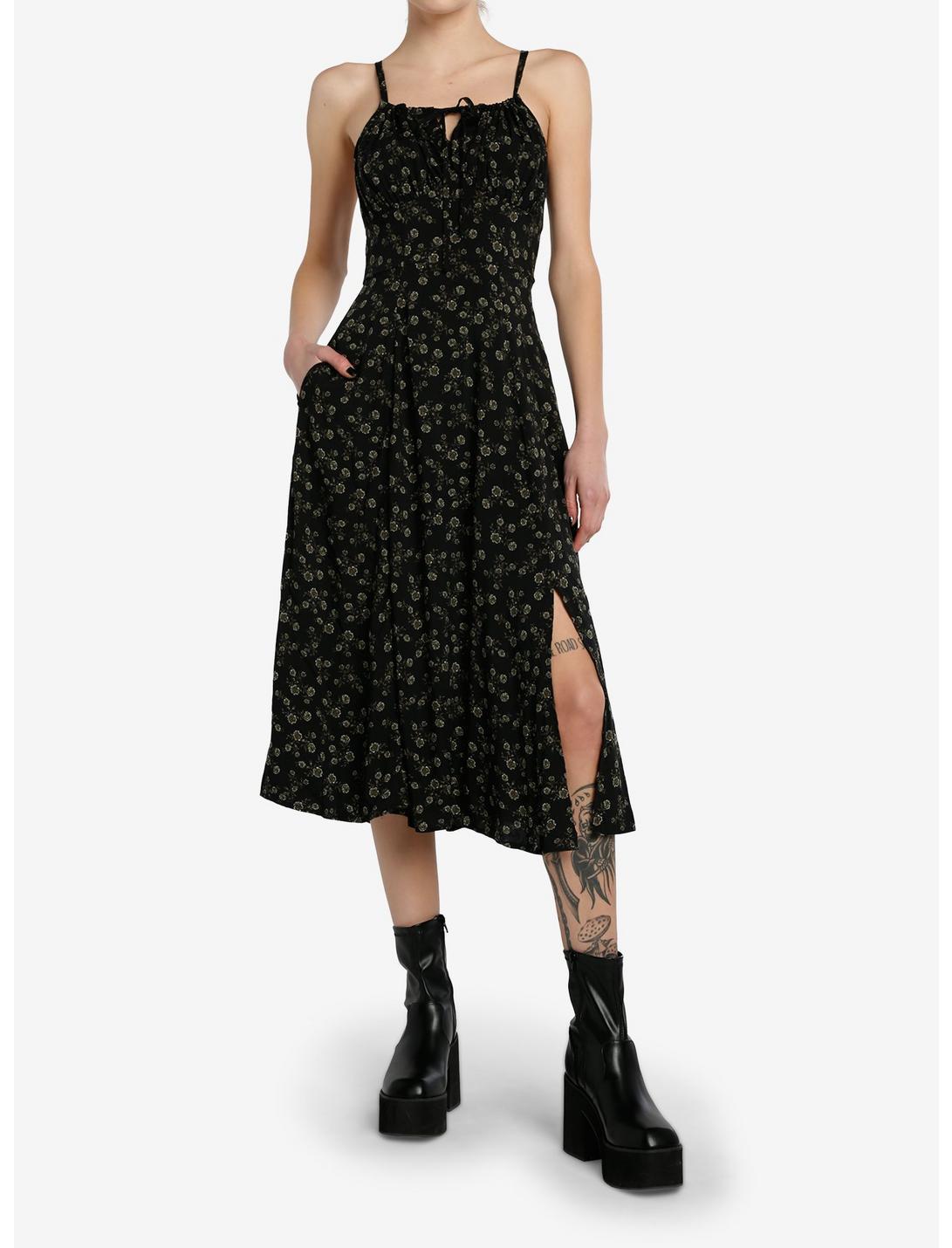 Thorn & Fable Black & Green Floral Midi Dress Product Image