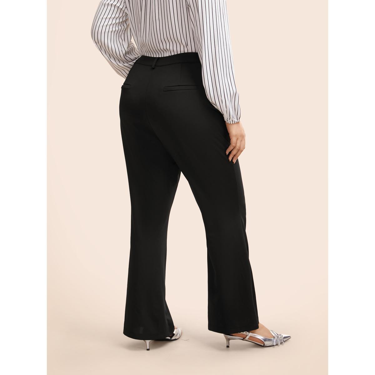 Plus Size Medium Stretch Buckle Detail Bootcut Pants Women Black At the Office Bootcut Mid Rise Work Pants BloomChic 10/M Product Image