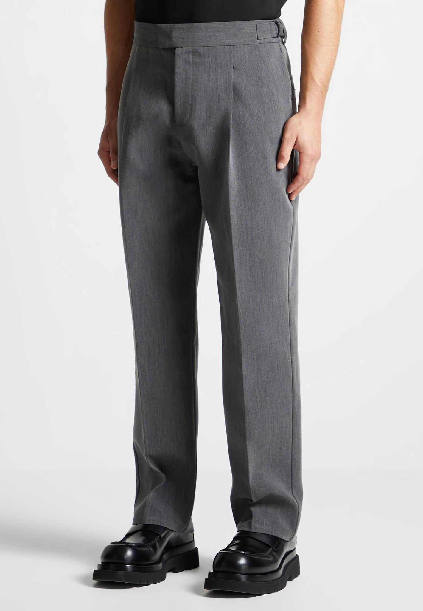 Relaxed Fit Grained Pleated Tailored Trousers - Dark Grey Male Product Image