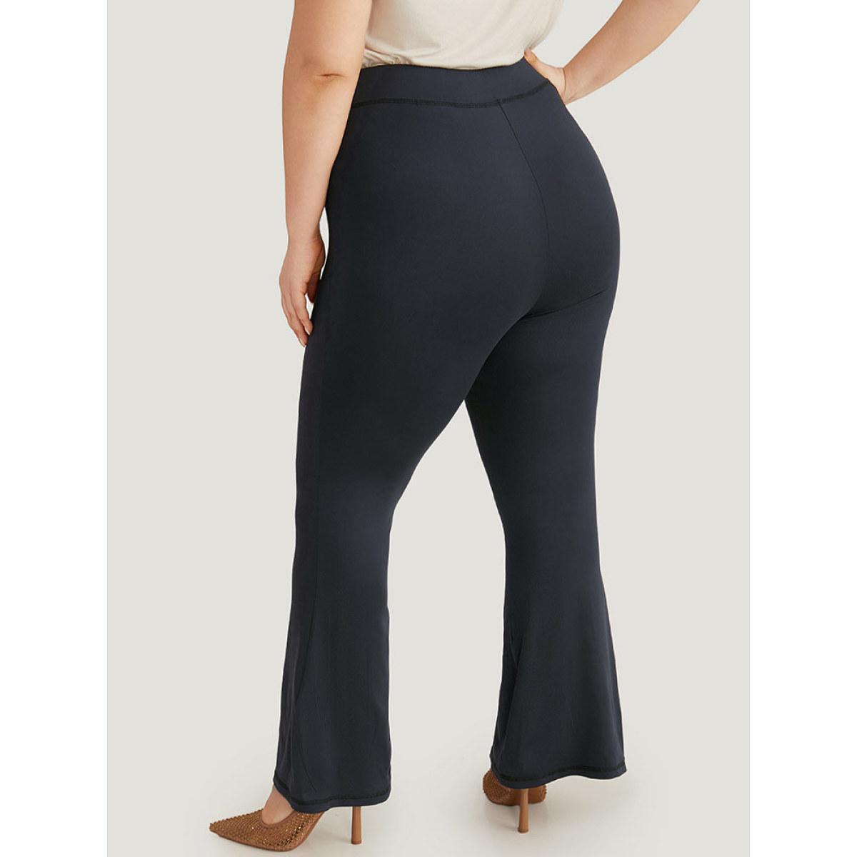 Plus Size Plain Split Hem Flare Leg Leggings Women Indigo Elegant High stretch Flare Leg High Rise Dailywear Leggings BloomChic 12/L Product Image