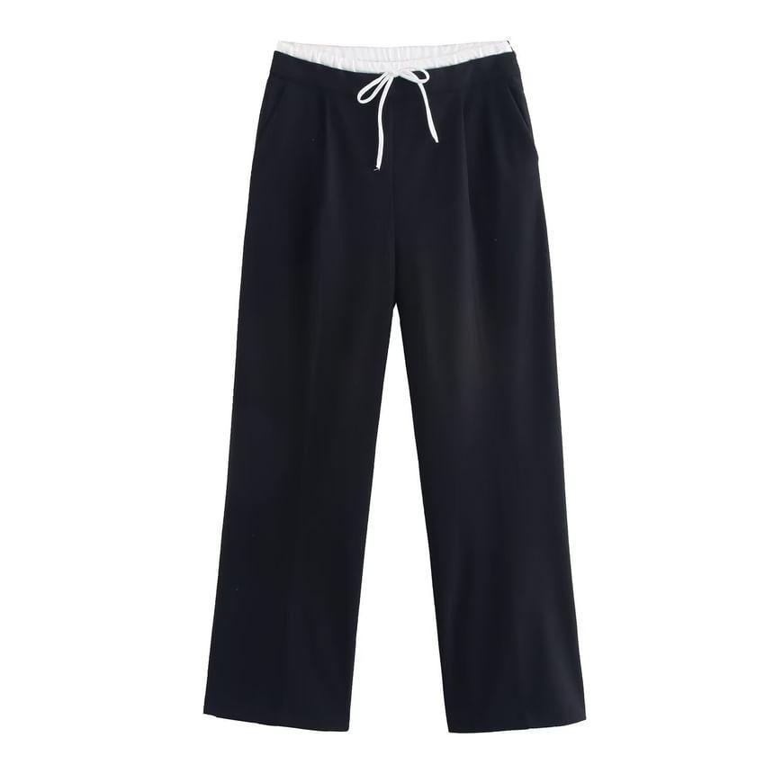 Drawstring Waist Contrast Trim Loose Fit Pants Product Image