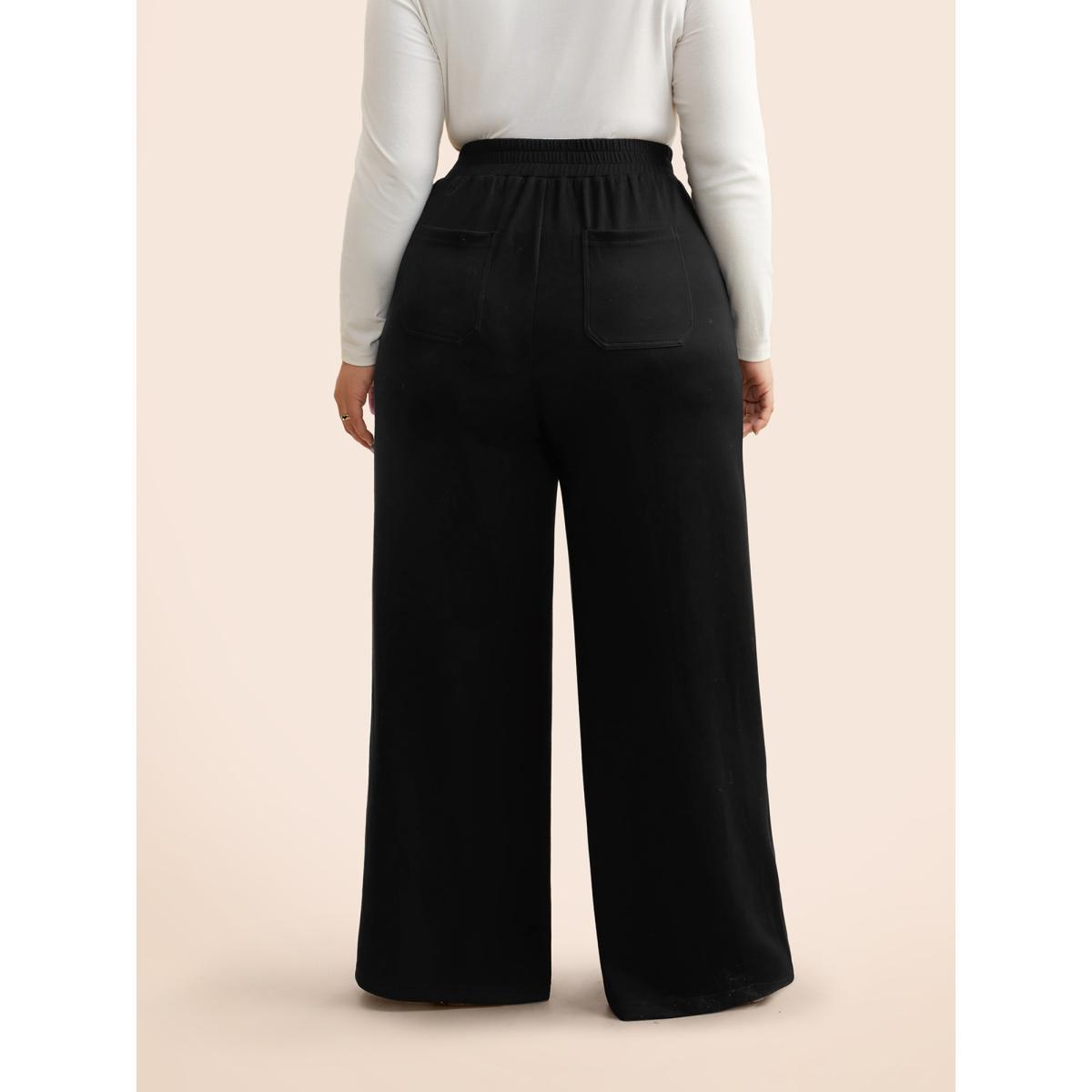 Plus Size Supersoft Wide-Leg Pants Women Black Casual Wide Leg Mid Rise Everyday Pants BloomChic 12/L Product Image
