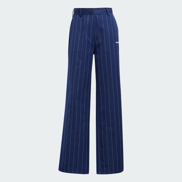 adidas Pinstripe Twill Loose Pants Off White 2 Womens Product Image