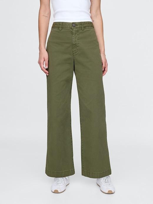 High Rise Stride Wide-Leg Ankle Khakis Product Image