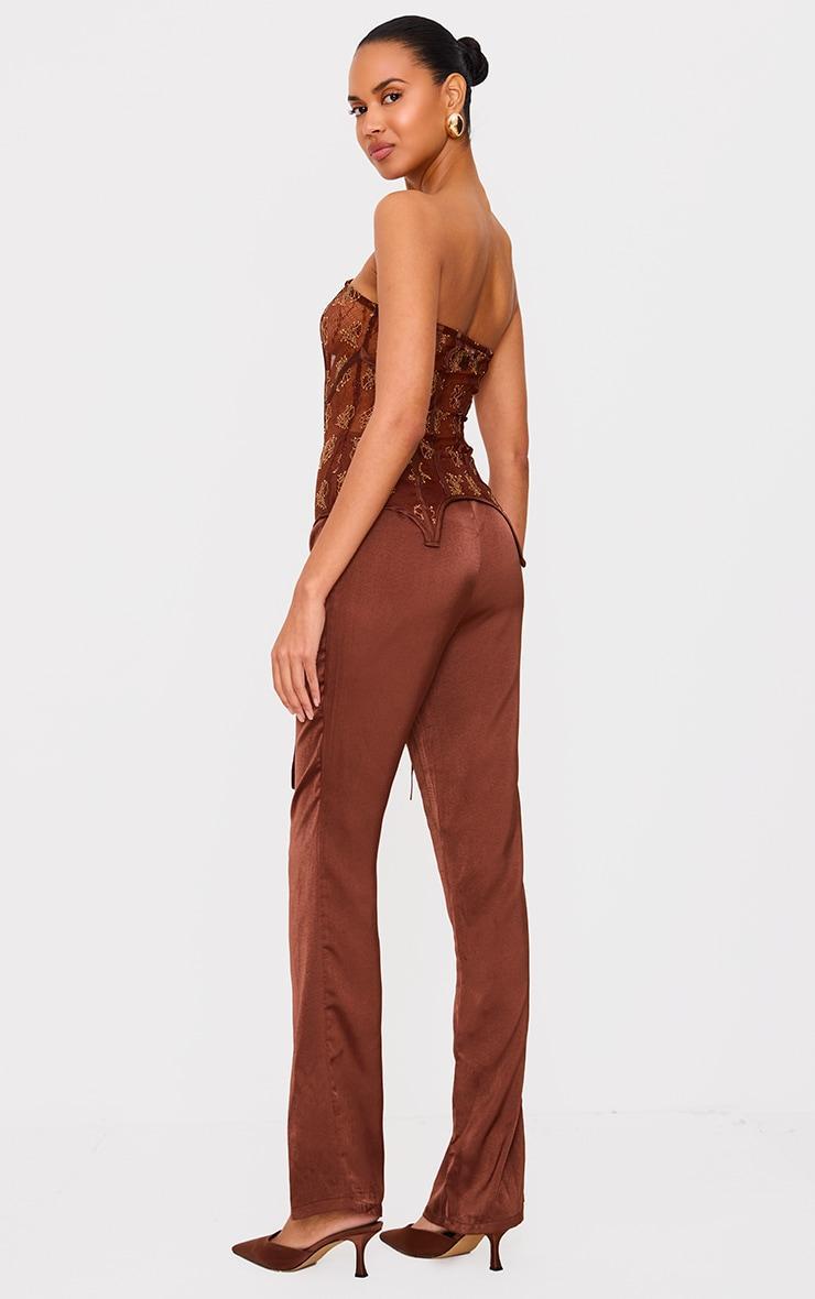 Chocolate Bandeau Lace Corset Jumpsuit Product Image