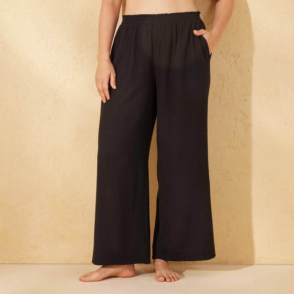 Women's Gauze Cover Up Pants - Shade & Shore™ Black XS: Cotton, Pull-On, Elastic Waist, Maxi Length, Sheer, Machine Washable Product Image