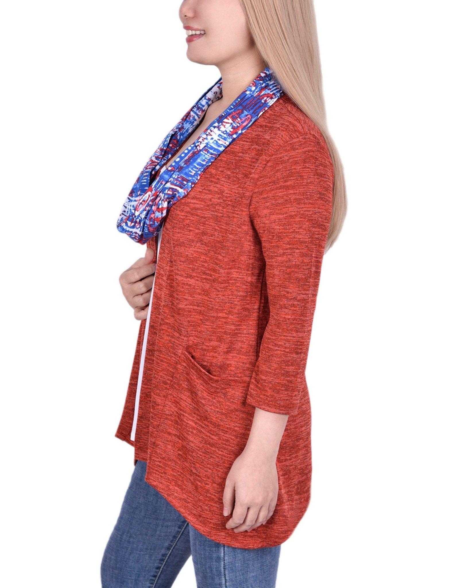 Coral Tropaintrio 3/4 Sleeve Blouse With Necklace - Petite Product Image