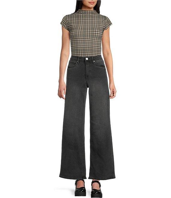 Blu Pepper Plaid Mock Neck Short Sleeve Top Product Image